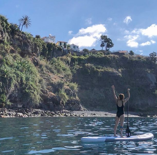 The blue Madeira sea from a Paddle board
