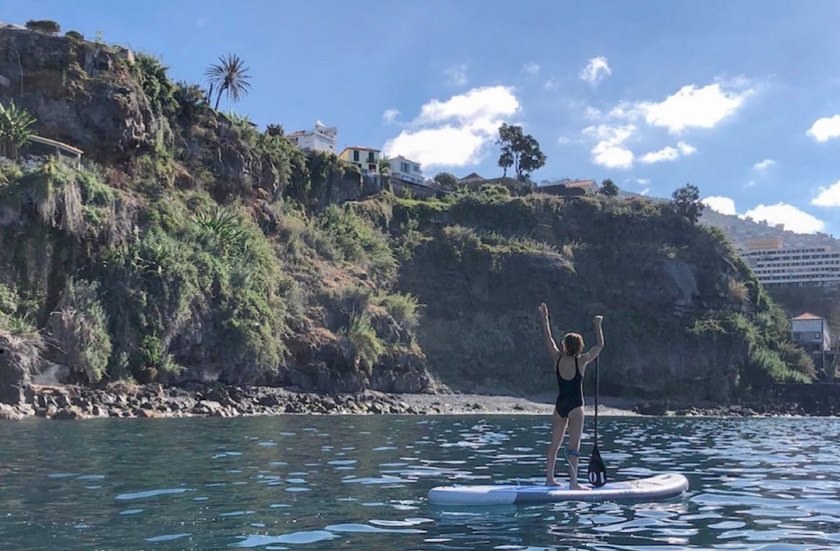 The blue Madeira sea from a Paddle board